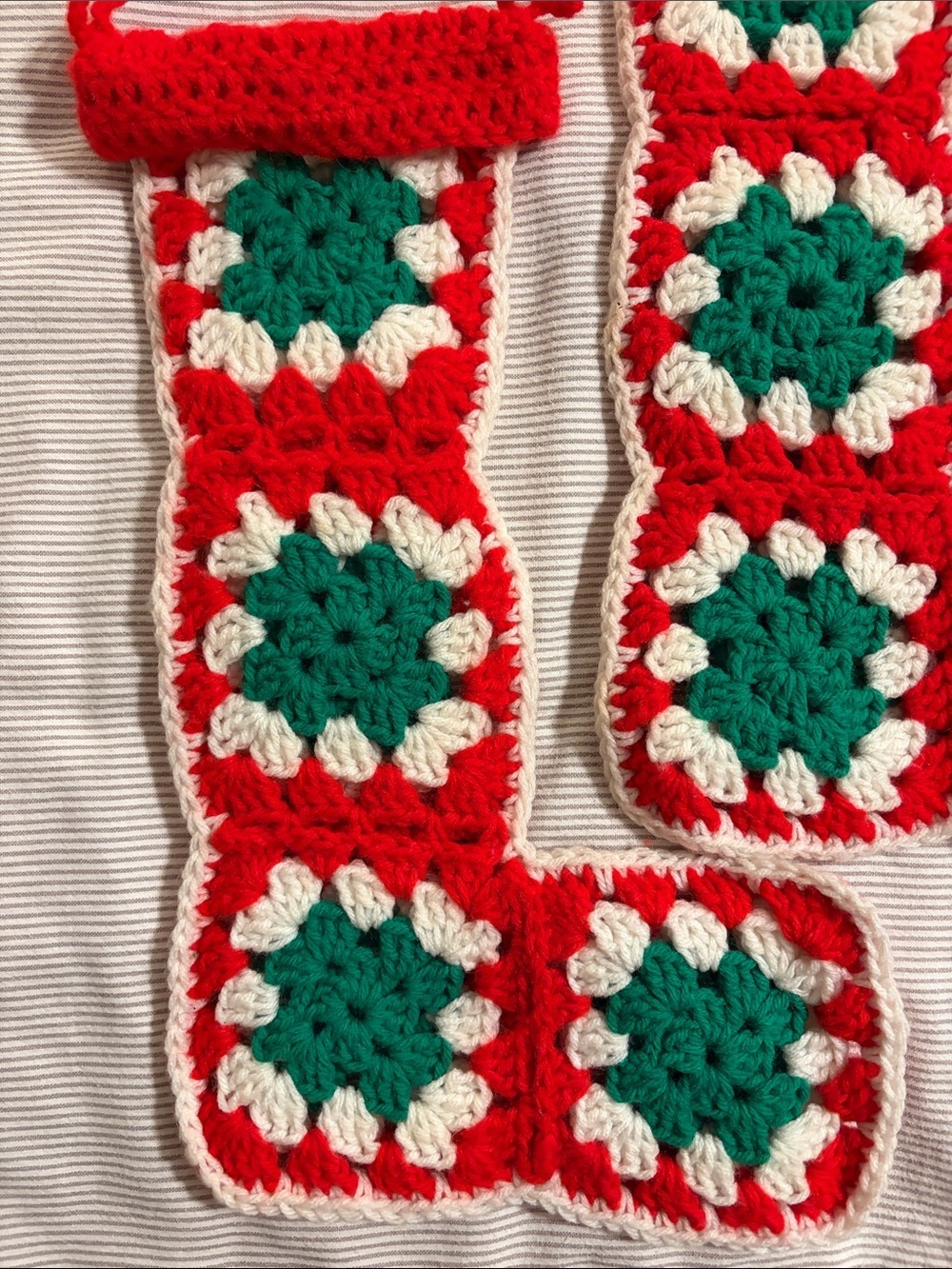 Handmade Crochet Christmas Stocking Pair - Red Green White - Picture 5 of 6